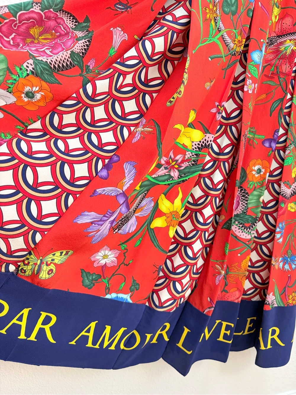 Gucci Flora Snake Dress L Aveugle Par Amour Pleated Patchwork Bow Silk Size 36 - Picture 10 of 15